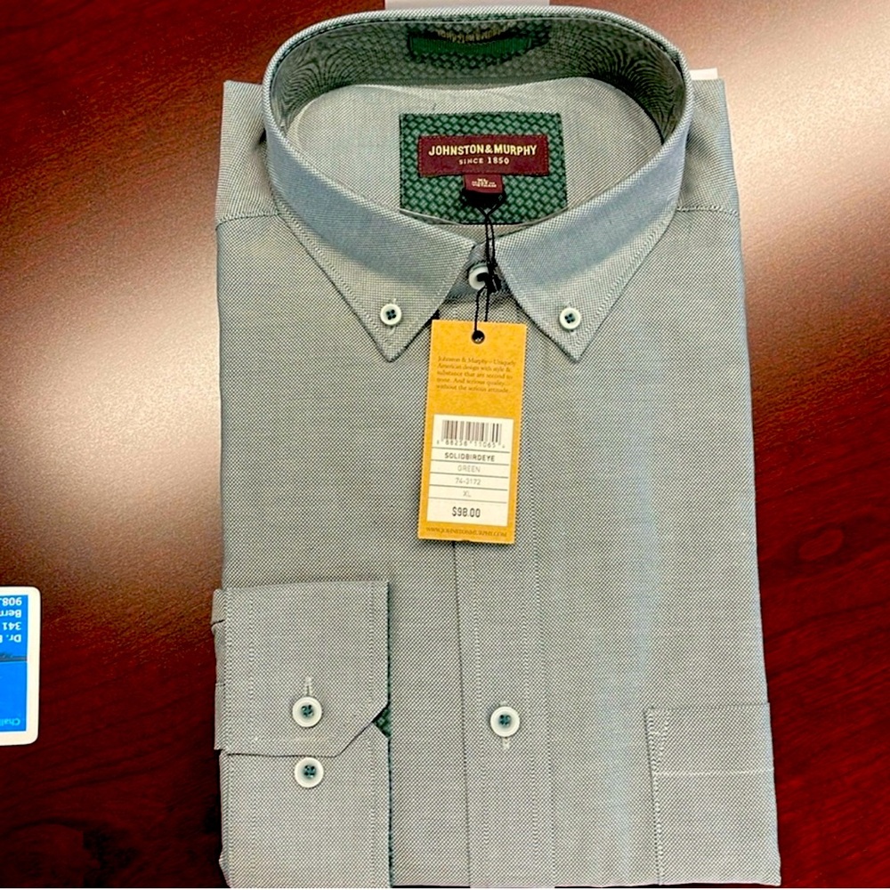 Johnston & Murphy Birdseye green button down shirt Size XL